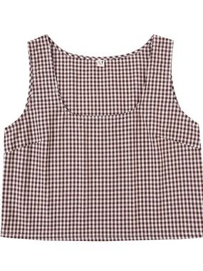 Fashion Brand Scoop Crop Tank Cotton Brown Gingham
